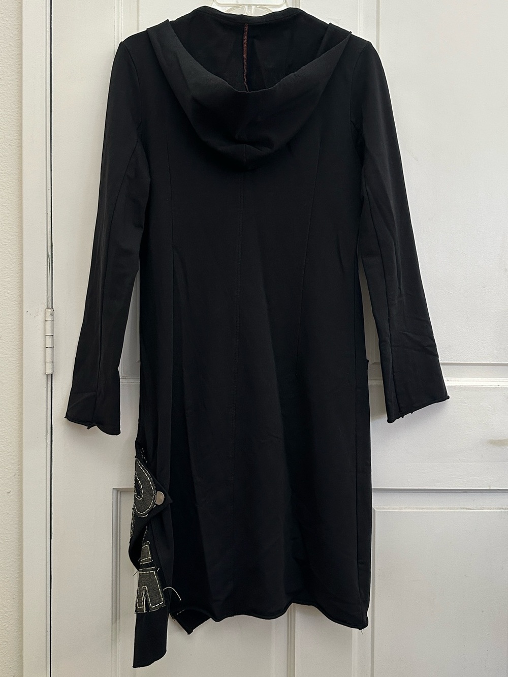 Cop. Copine Black Long Line Hooded Button Cardigan Duster with Patched Logo S/M - Picture 7 of 9